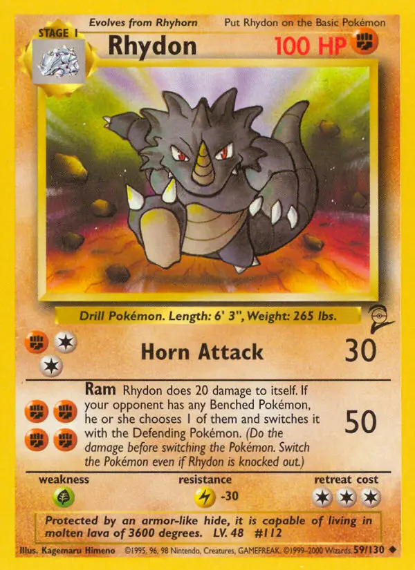 Rhydon Uncommon Pokemon card #59 from Base Set 2