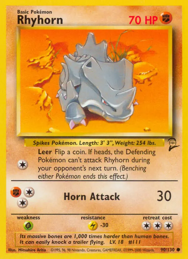 Rhyhorn Common Pokemon card #90 from Base Set 2