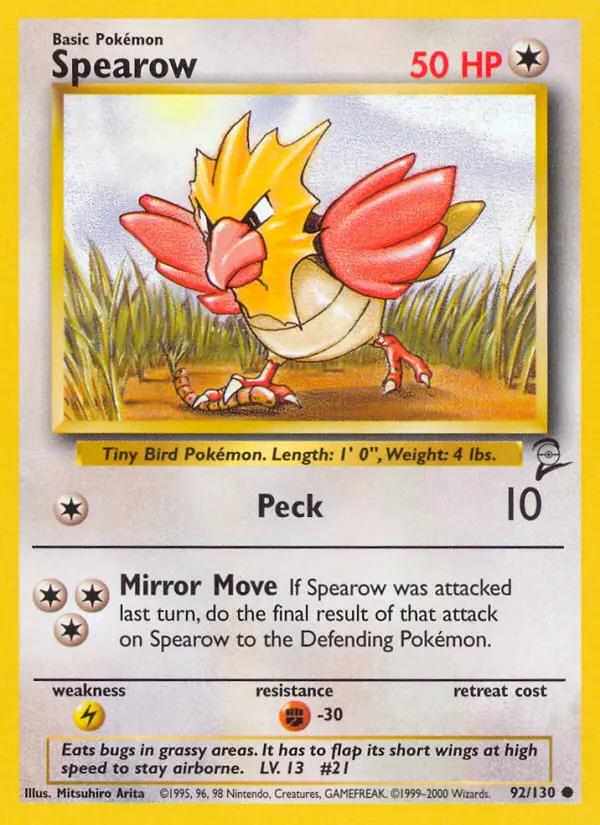Spearow Common Pokemon card #92 from Base Set 2