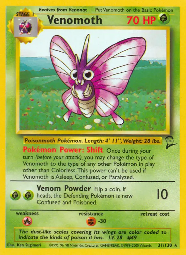 Venomoth Rare Pokemon card #31 from Base Set 2