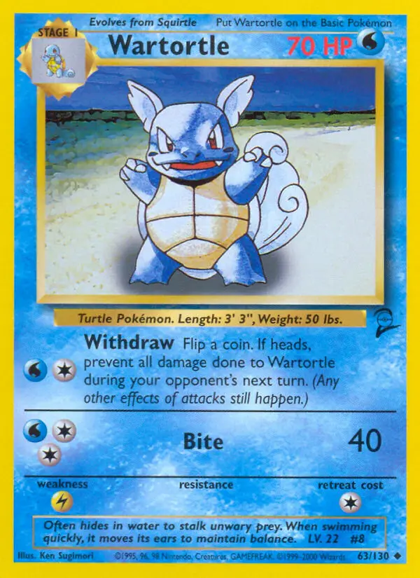 Wartortle Uncommon Pokemon card #63 from Base Set 2
