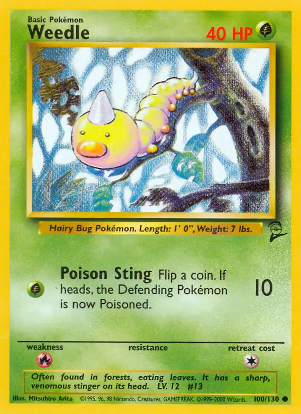 Weedle Common Pokemon card #100 from Base Set 2