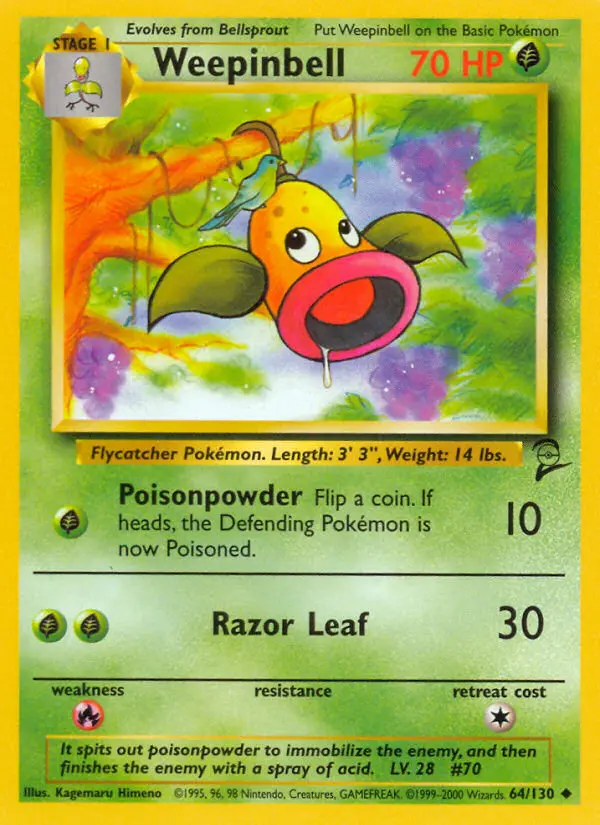 Weepinbell Uncommon Pokemon card #64 from Base Set 2