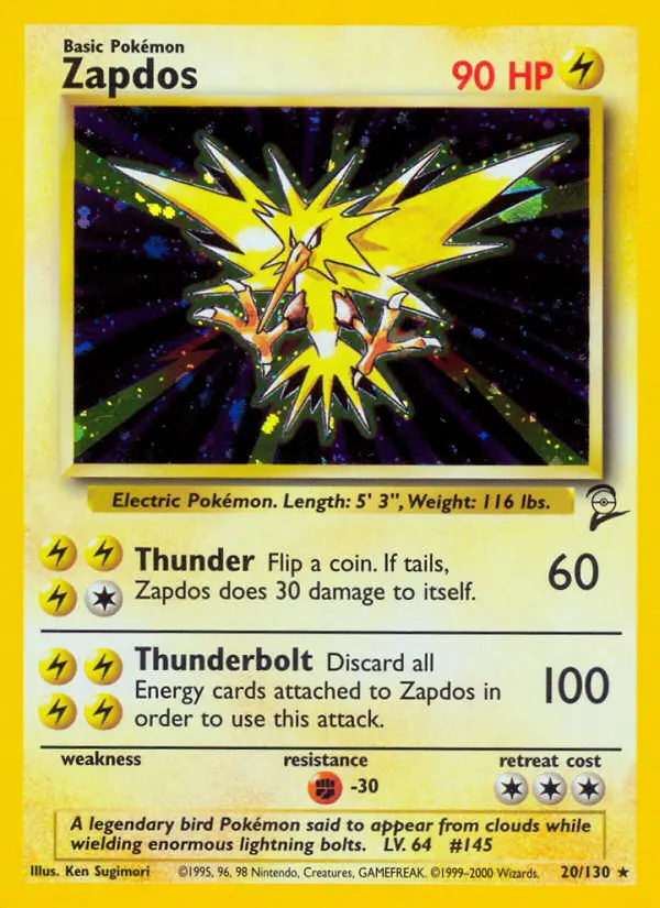 Zapdos Rare Pokemon card #20 from Base Set 2