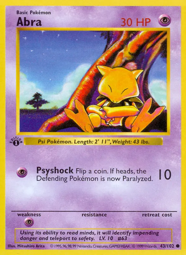 Abra Common Pokemon card #43 from Base Set