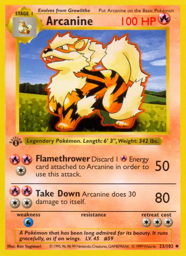 Arcanine Uncommon Pokemon card #23 from Base Set