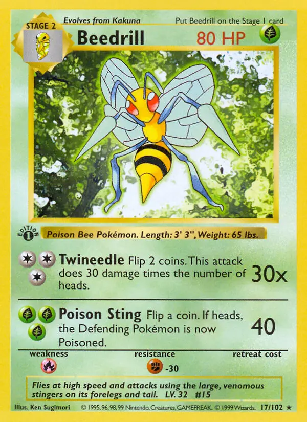Beedrill Rare Pokemon card #17 from Base Set
