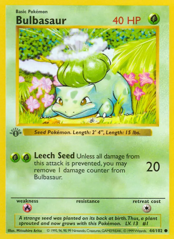 Bulbasaur Common Pokemon card #44 from Base Set