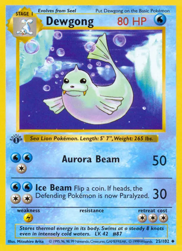 Dewgong Uncommon Pokemon card #25 from Base Set