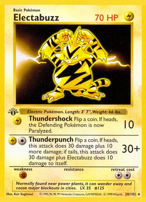 Electabuzz Rare Pokemon card #20 from Base Set