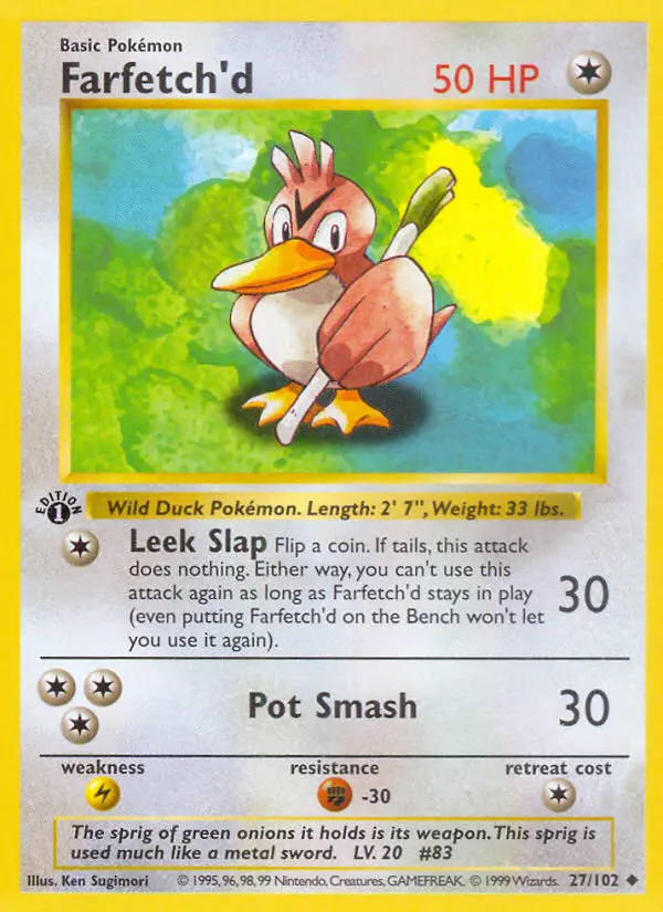 Farfetch'd Uncommon Pokemon card #27 from Base Set