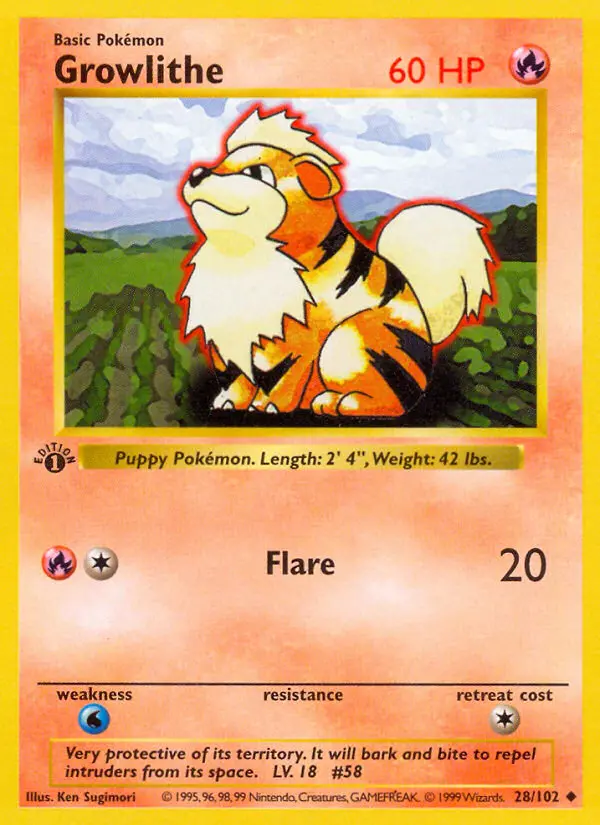 Growlithe Uncommon Pokemon card #28 from Base Set