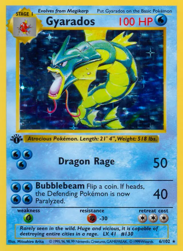 Gyarados Rare Pokemon card #6 from Base Set