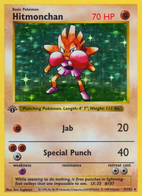 Hitmonchan Rare Pokemon card #7 from Base Set