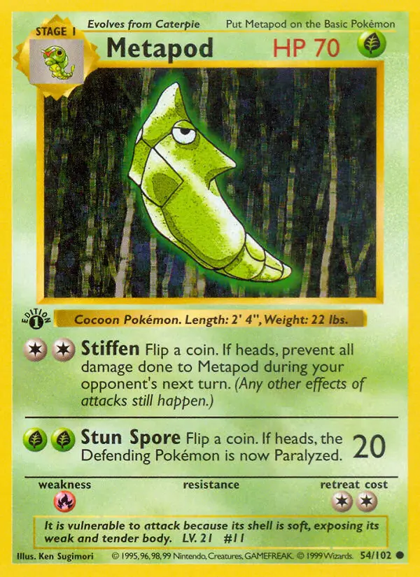 Metapod Common Pokemon card #54 from Base Set
