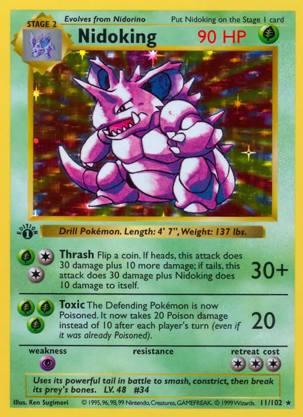 Nidoking Rare Pokemon card #11 from Base Set