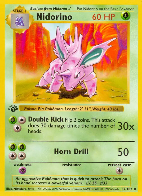Nidorino Uncommon Pokemon card #37 from Base Set