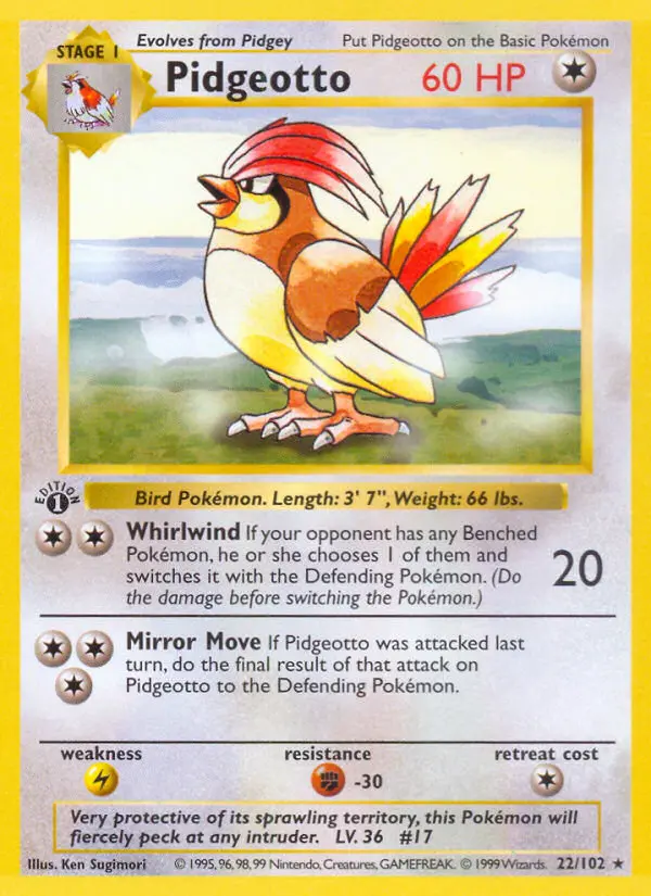 Pidgeotto Rare Pokemon card #22 from Base Set