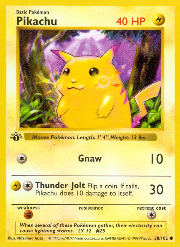 Pikachu Common Pokemon card #58 from Base Set