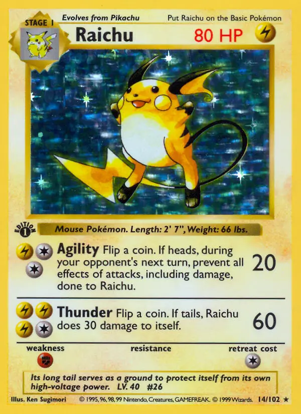 Raichu Rare Pokemon card #14 from Base Set