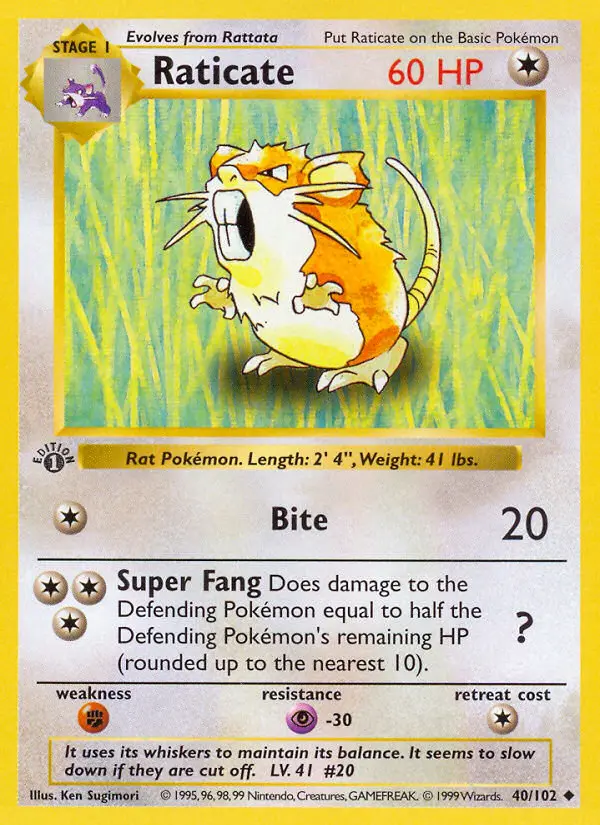 Raticate Uncommon Pokemon card #40 from Base Set