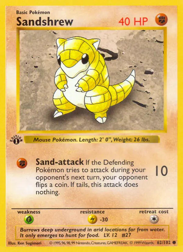 Sandshrew Common Pokemon card #62 from Base Set