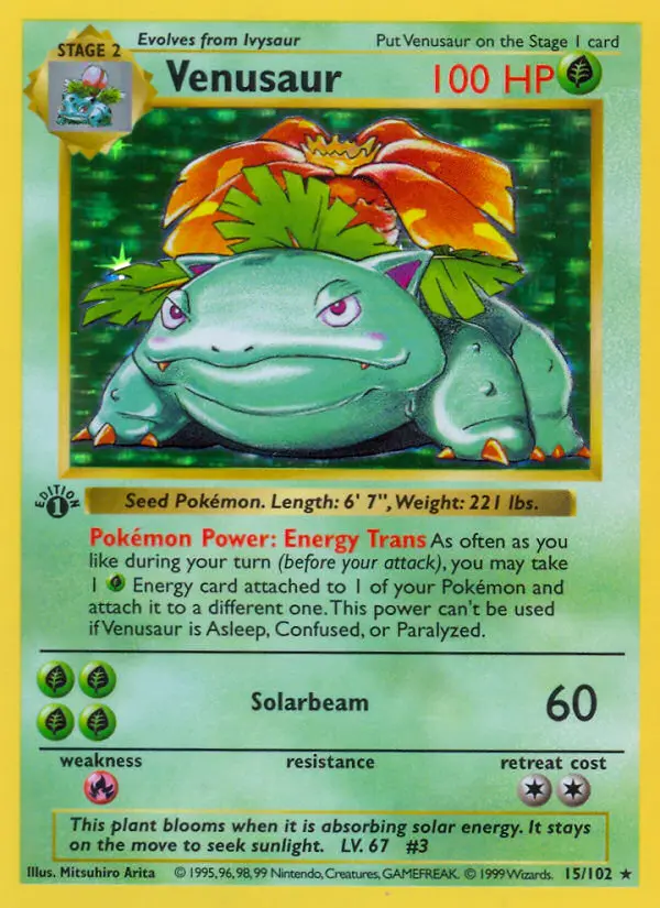 Venusaur Rare Pokemon card #15 from Base Set