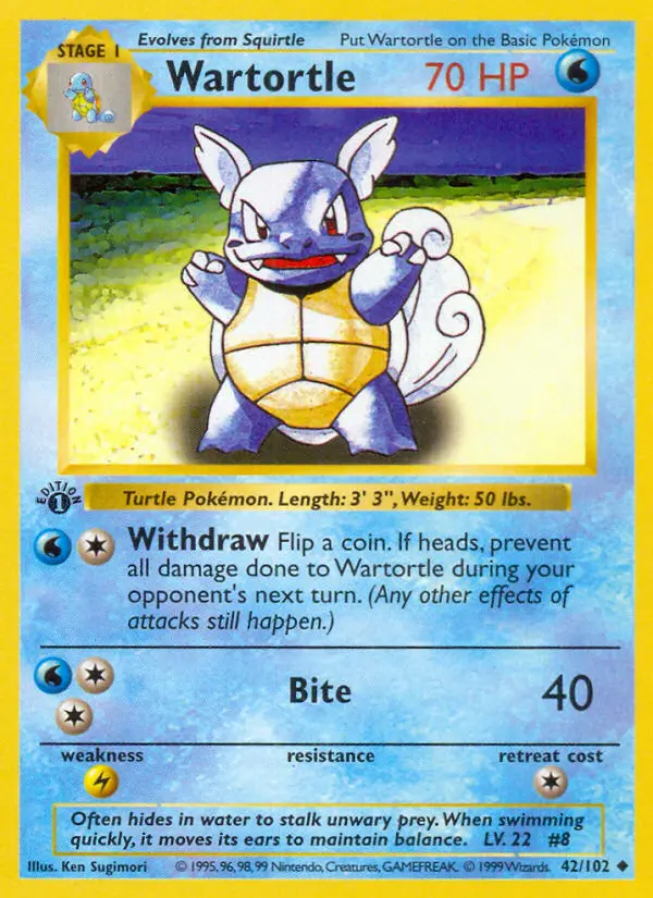 Wartortle Uncommon Pokemon card #42 from Base Set
