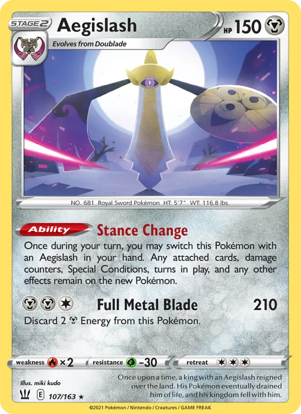 Aegislash Holo Rare Pokemon card #107 from Battle Styles