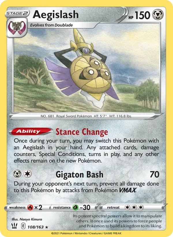 Aegislash Rare Pokemon card #108 from Battle Styles