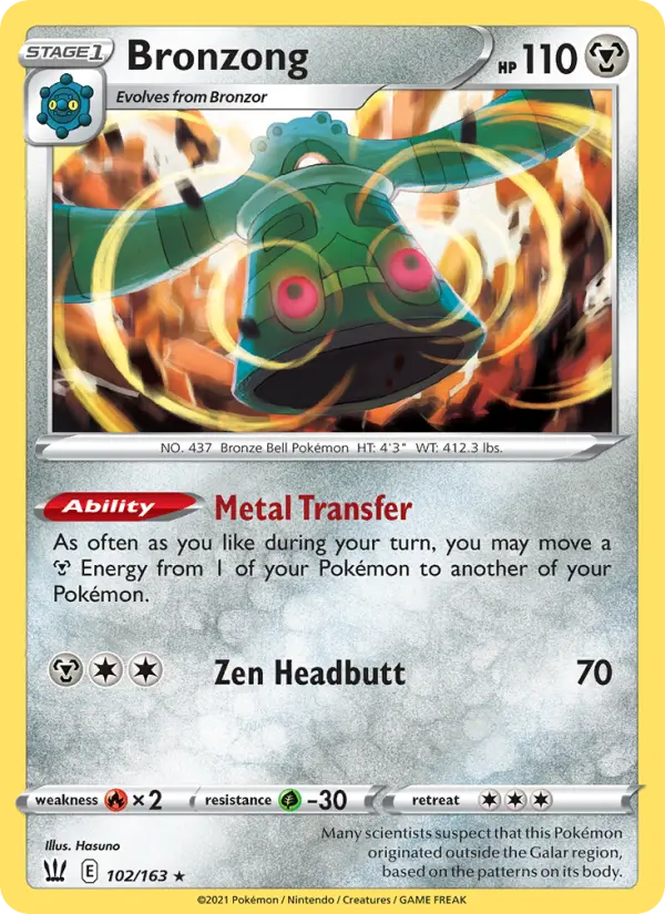 Bronzong Holo Rare Pokemon card #102 from Battle Styles