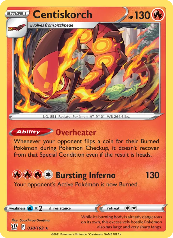Centiskorch Rare Pokemon card #30 from Battle Styles