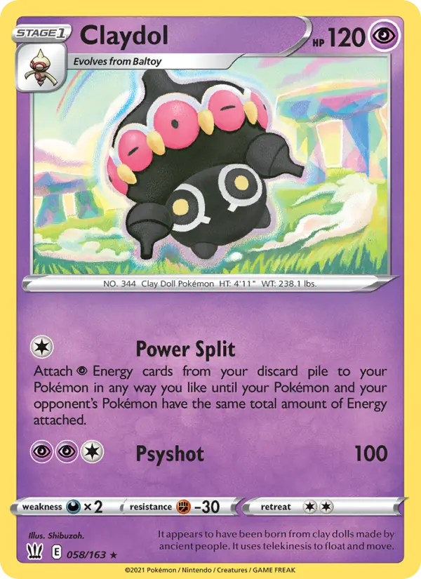 Claydol Rare Pokemon card #58 from Battle Styles