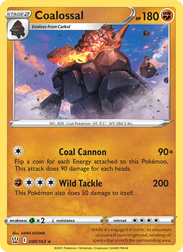 Coalossal Holo Rare Pokemon card #80 from Battle Styles