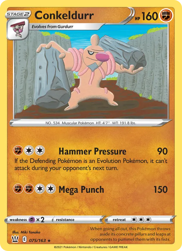 Conkeldurr Rare Pokemon card #75 from Battle Styles