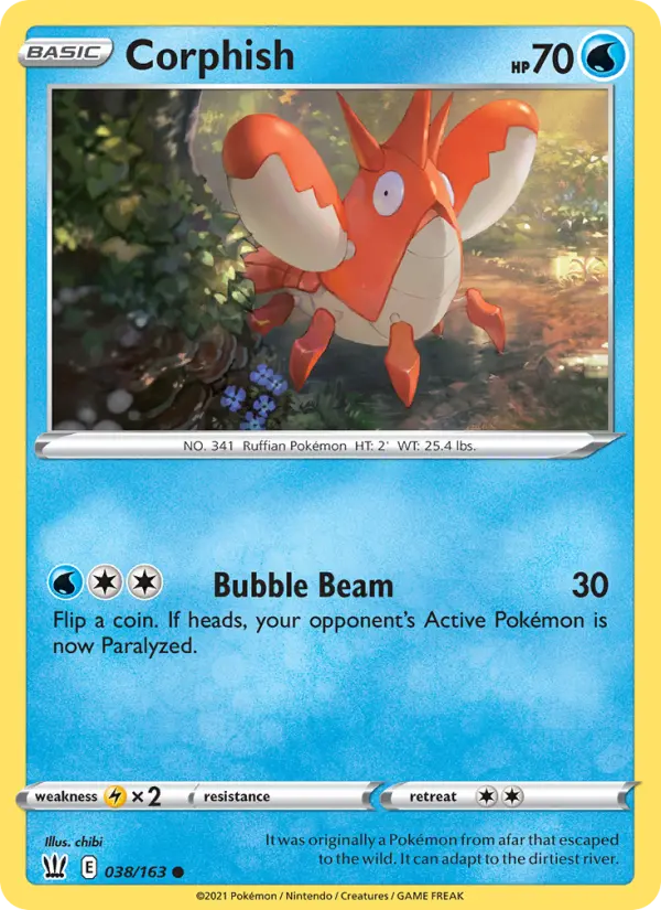 Corphish Common Pokemon card #38 from Battle Styles