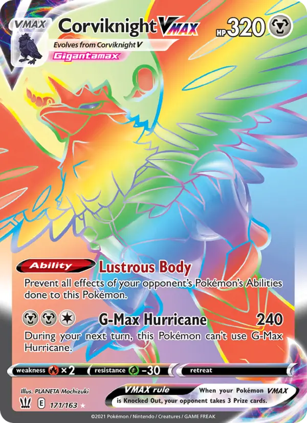 Corviknight VMAX Secret Rare Pokemon card #171 from Battle Styles