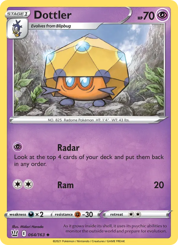 Dottler Uncommon Pokemon card #64 from Battle Styles