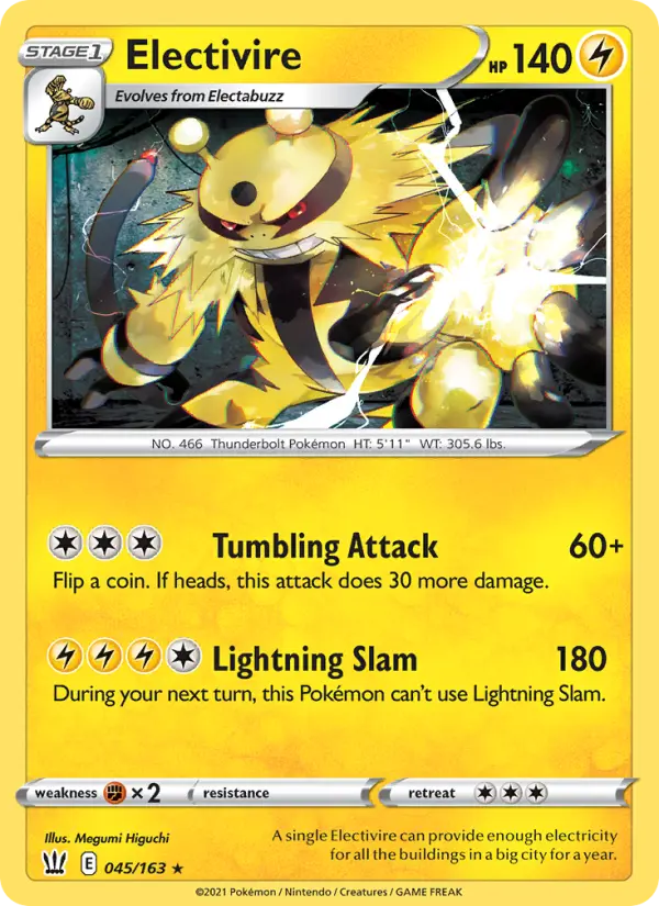 Electivire Rare Pokemon card #45 from Battle Styles
