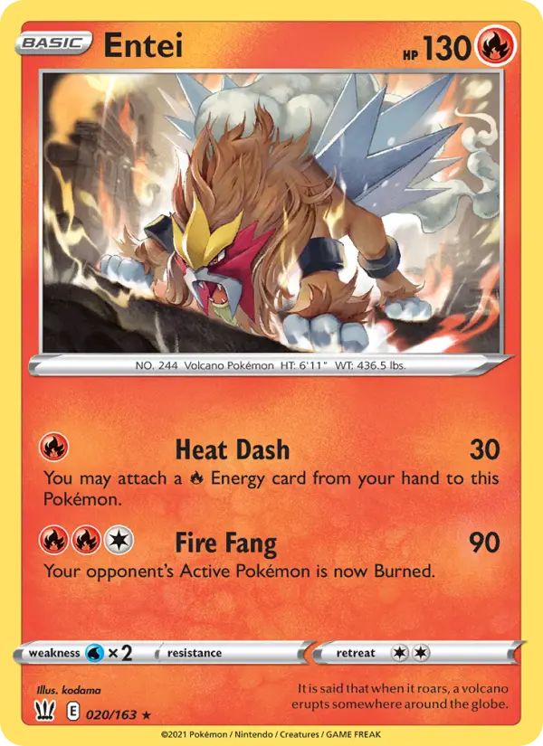 Entei Holo Rare Pokemon card #20 from Battle Styles