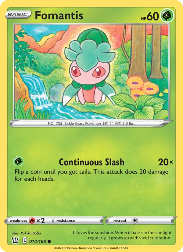 Fomantis Common Pokemon card #14 from Battle Styles
