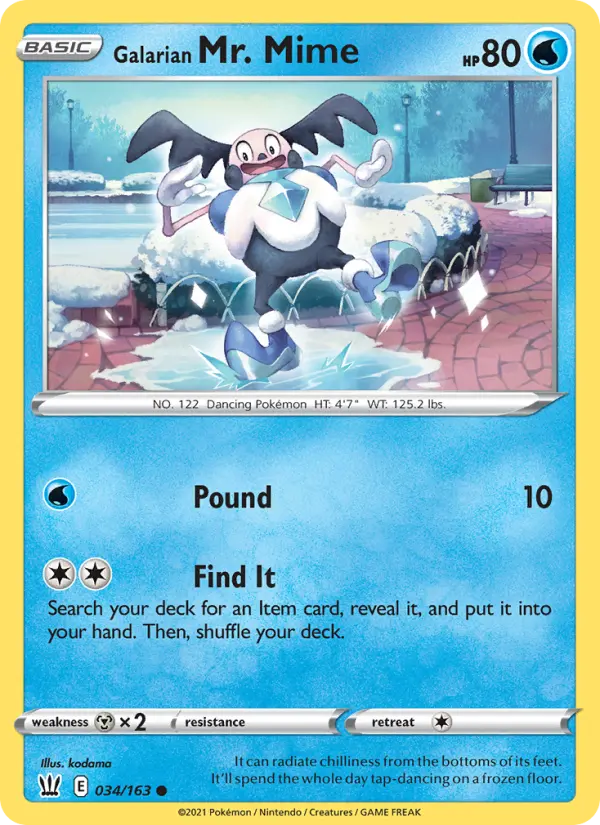 Galarian Mr. Mime Common Pokemon card #34 from Battle Styles