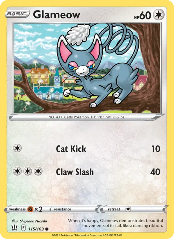 Glameow Common Pokemon card #115 from Battle Styles