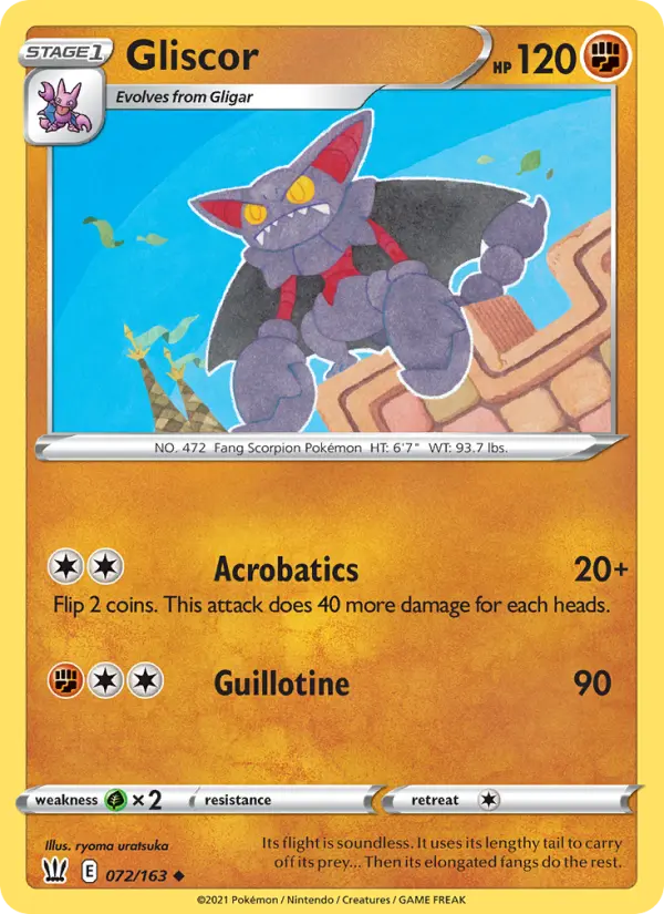 Gliscor Uncommon Pokemon card #72 from Battle Styles
