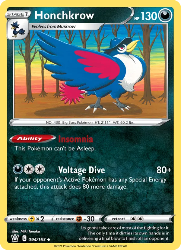 Honchkrow Uncommon Pokemon card #94 from Battle Styles