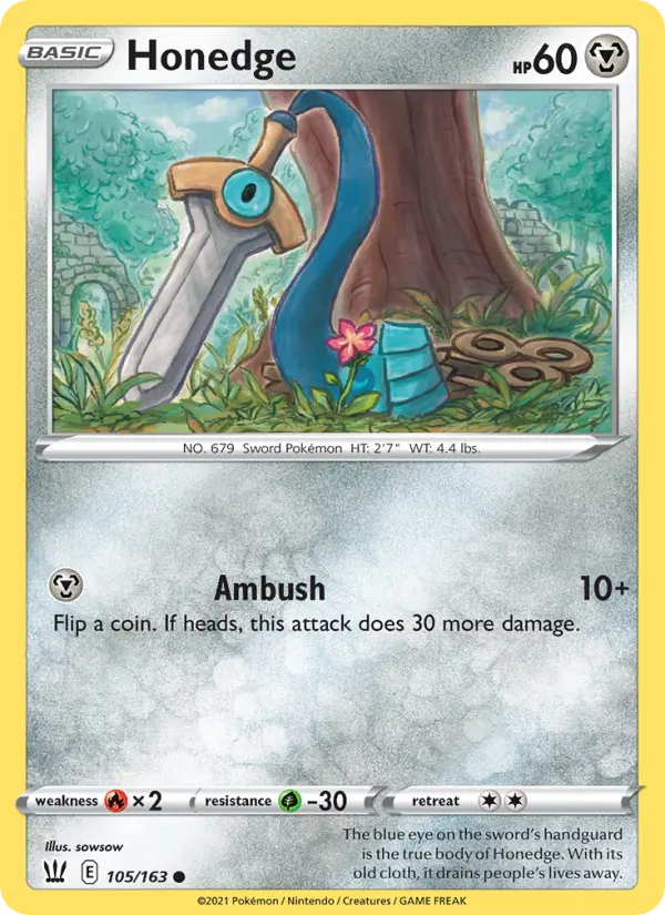 Honedge Common Pokemon card #105 from Battle Styles