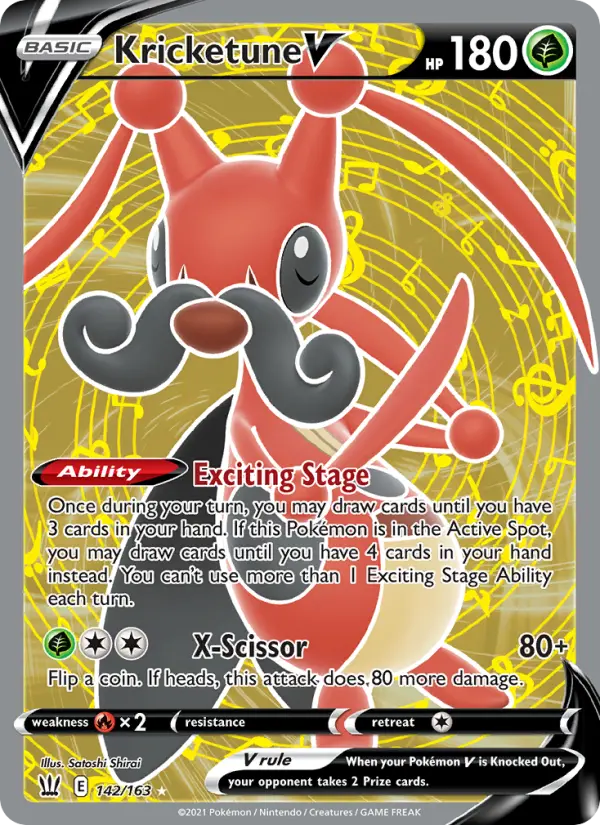 Kricketune V Ultra Rare Pokemon card #142 from Battle Styles