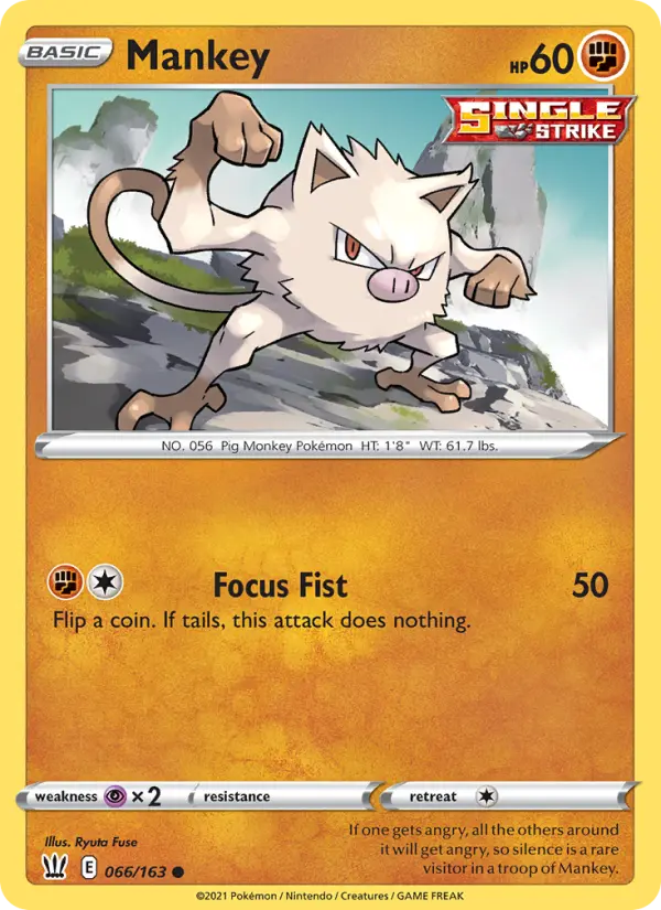Mankey Common Pokemon card #66 from Battle Styles