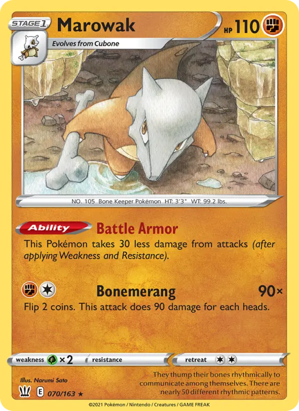 Marowak Rare Pokemon card #70 from Battle Styles