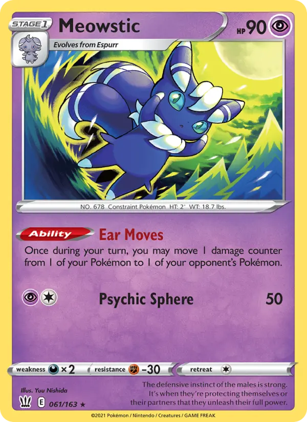 Meowstic Holo Rare Pokemon card #61 from Battle Styles